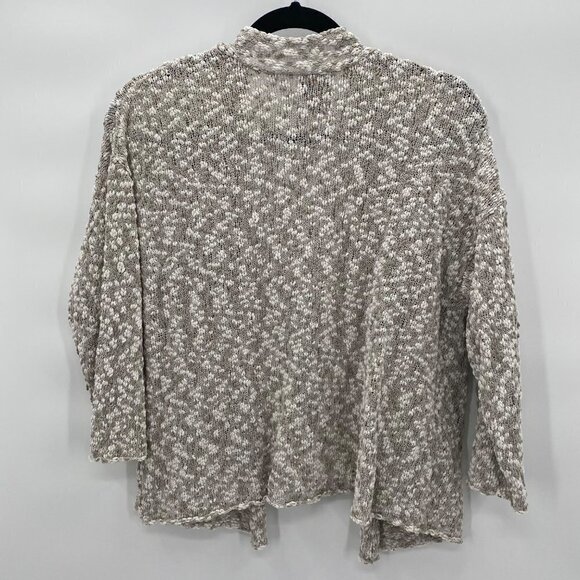 Eileen Fisher Taupe & White Cotton Silk Nylon Nubble Knit Simple Cardigan - Picture 2 of 7
